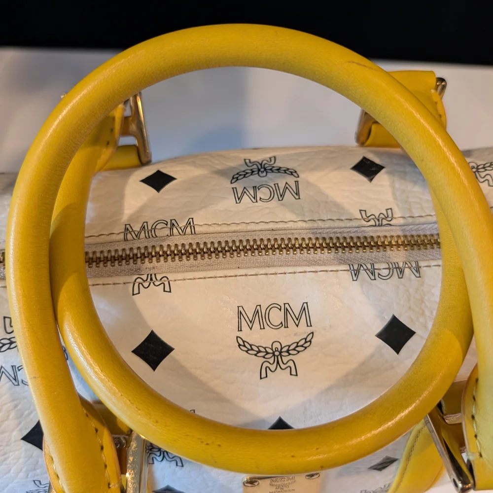 MCM Visetos Yellow and White Boston Satchel